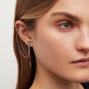 Allsaints Black and Gold Diamond Livi Swag Cuff Earring Brand New